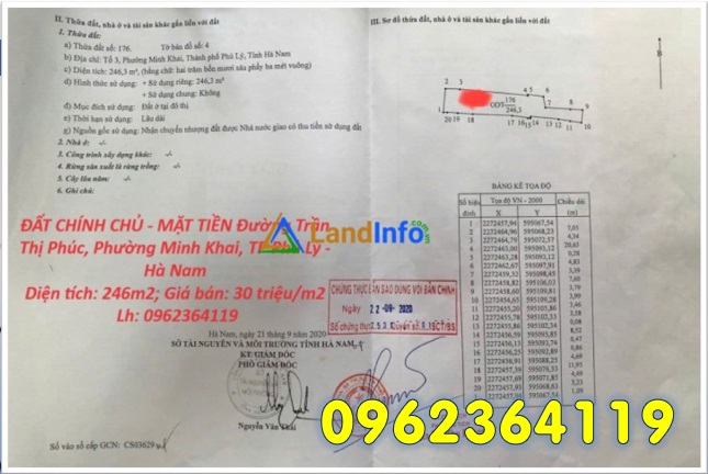 ⭐Đất chính chủ mặt tiền Trần Thị Phúc, P.Minh Khai, TP.Phủ Lý, Hà Nam, 2xtr/m2; 0962364119 - Ảnh chính